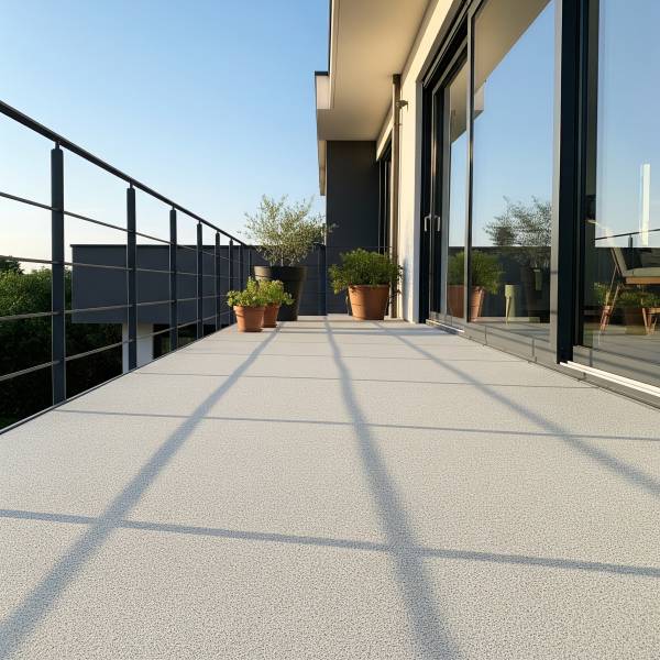 Entreprise de pose de moquette de marbre pour une terrasse extérieur près de Lyon en remplacement d'un vieux carrelage